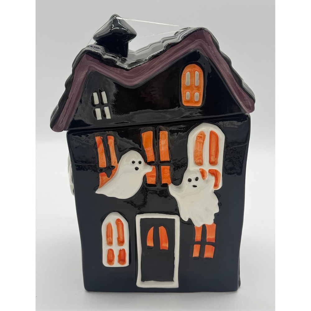 Way to Celebrate Halloween Haunted House Cookie Jar Black Earthenware 2.95qt